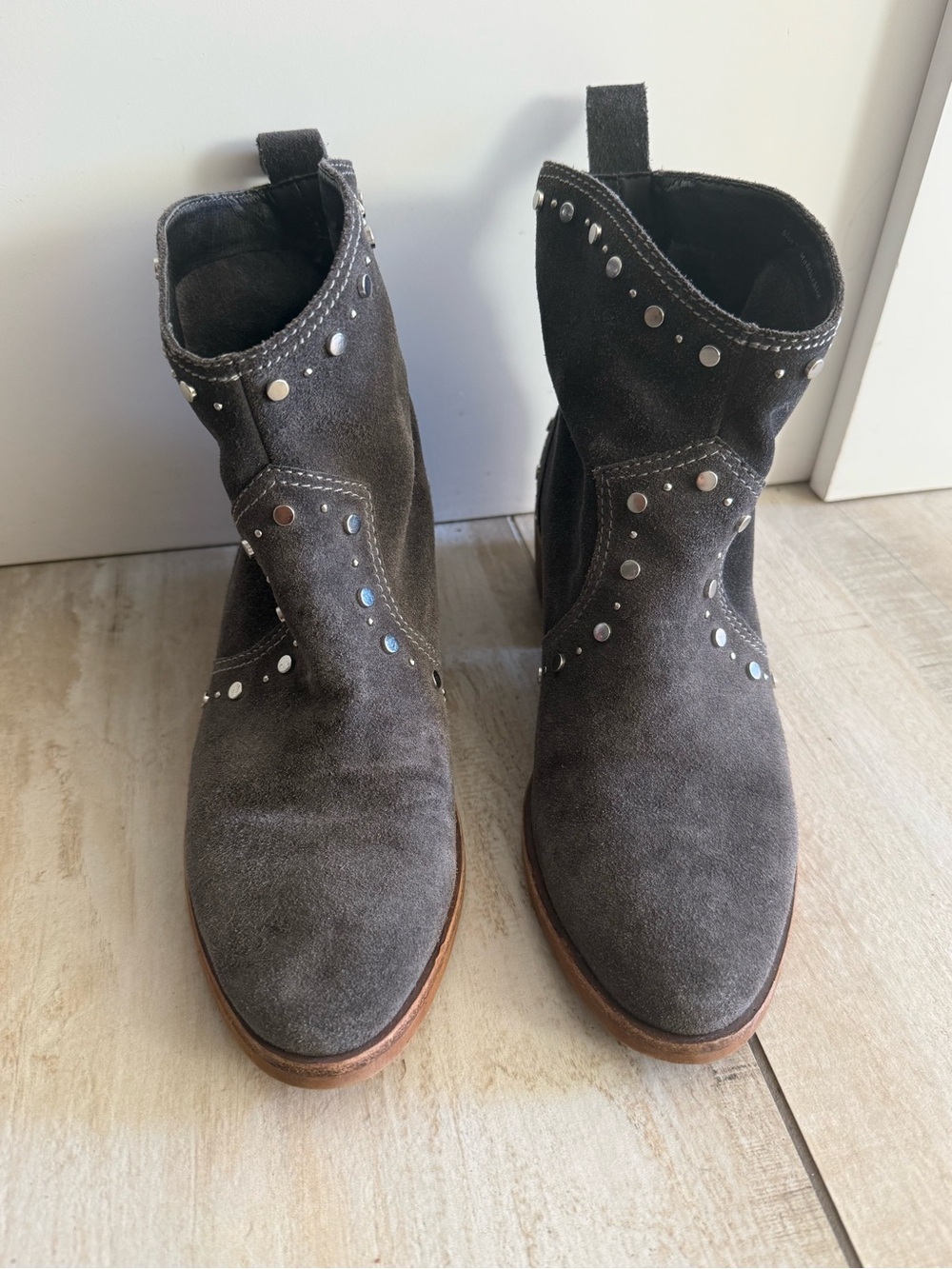 Dolce Vita Gray Suede Studded Ankle Boots